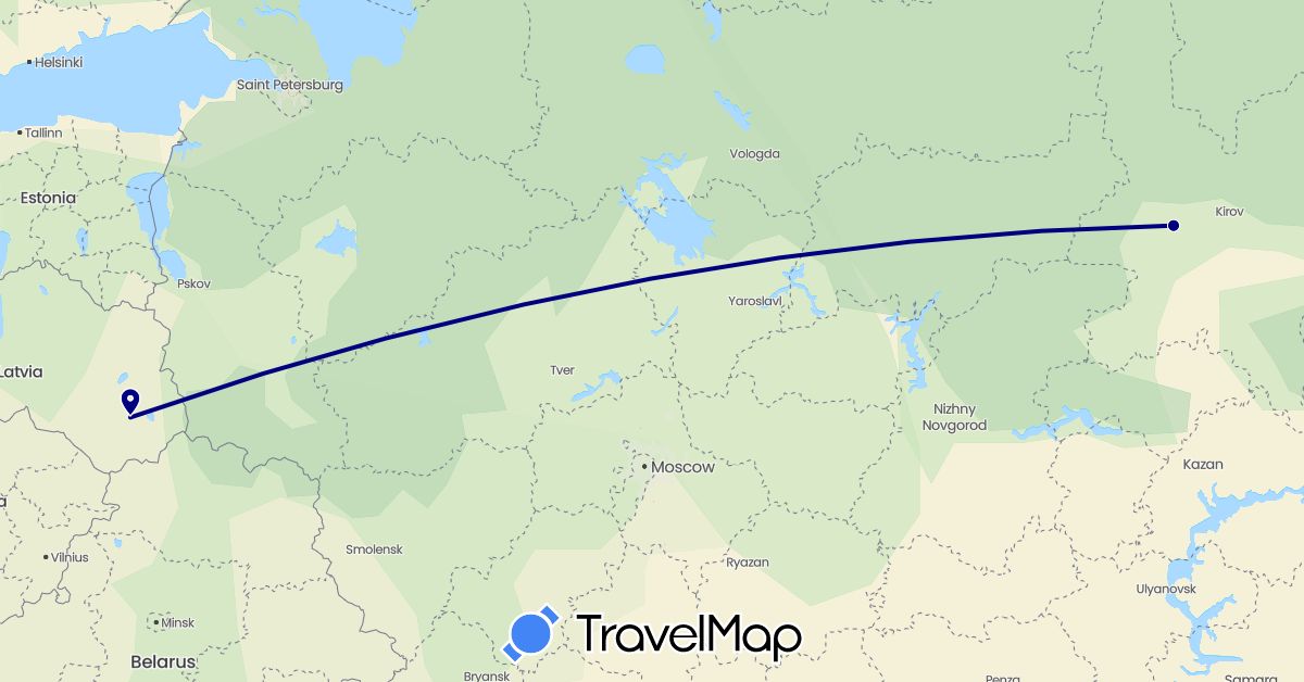 TravelMap itinerary: driving in Latvia, Russia (Europe)